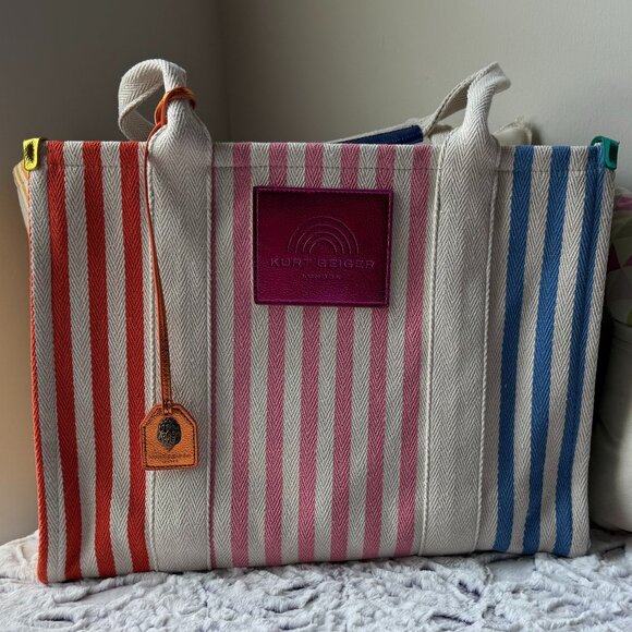Kurt Geiger Handbags - KURT GEIGER Southbank LG Shopper Canvas Striped Shopper Bag